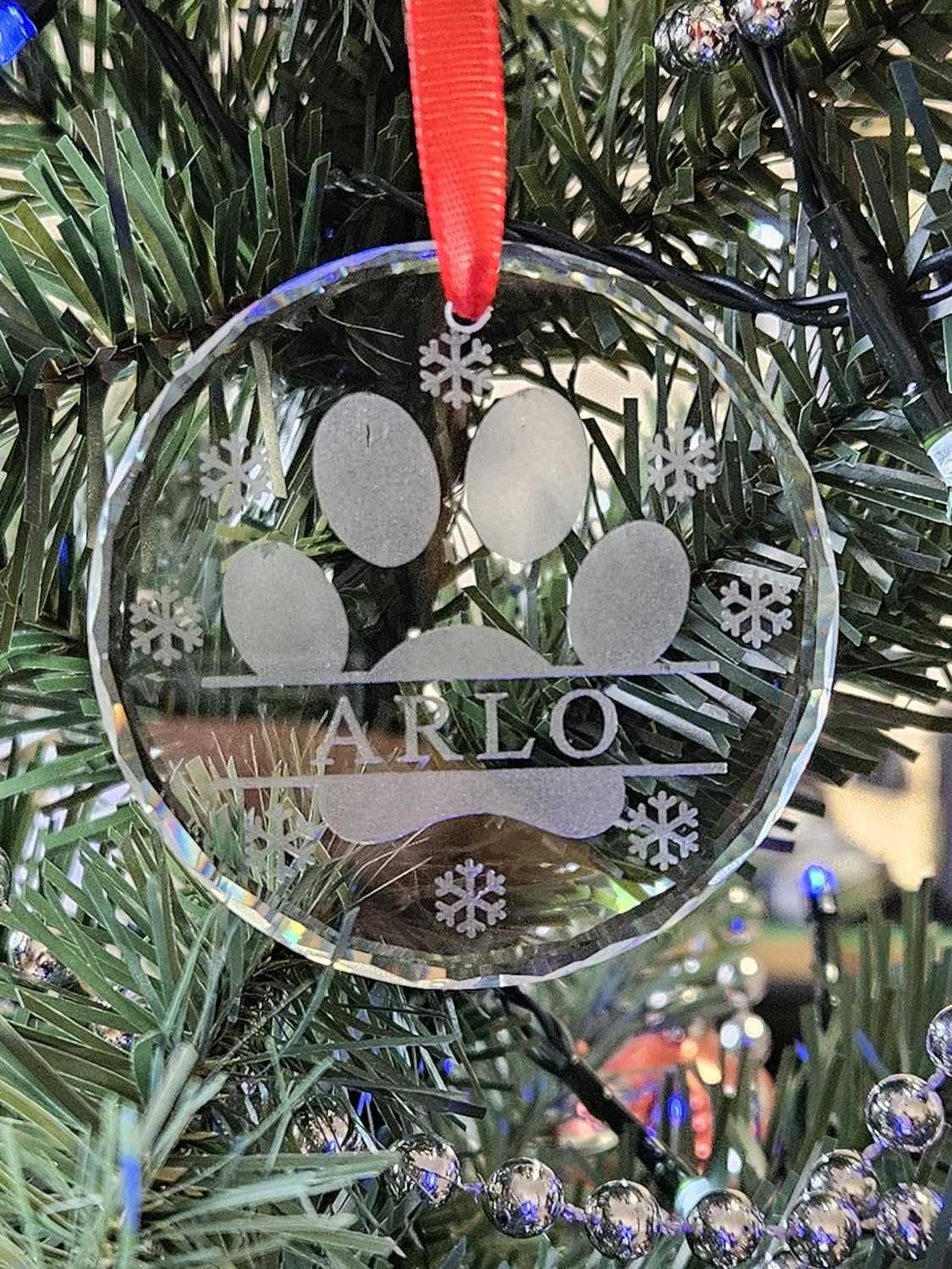 Personalised Crystal paw print hanging ornament - 6cm
