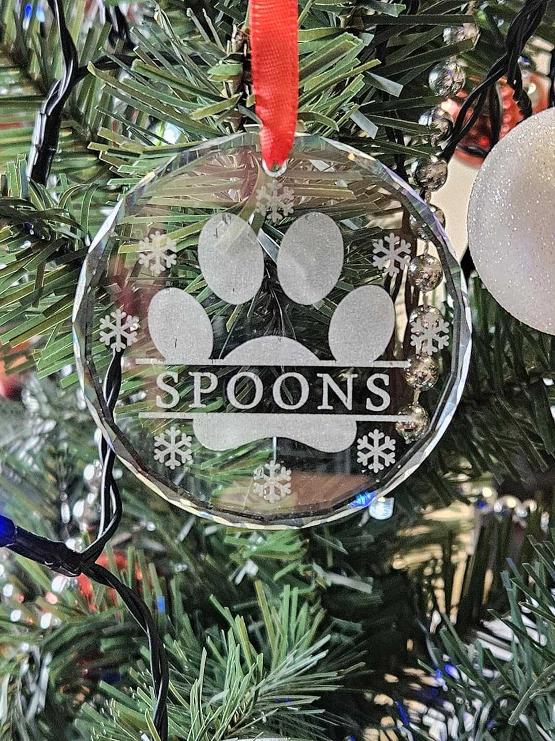 Personalised Crystal paw print hanging ornament - 6cm