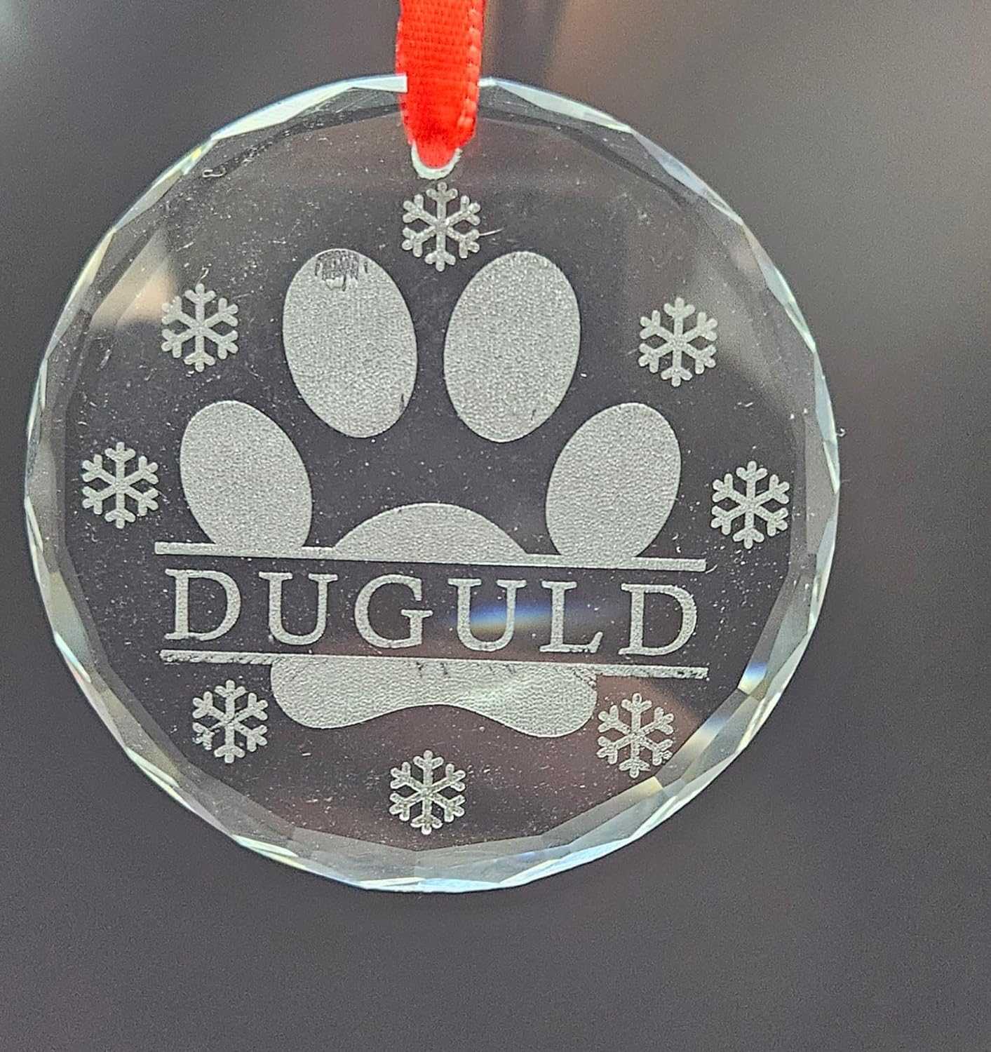 Personalised Crystal paw print hanging ornament - 6cm