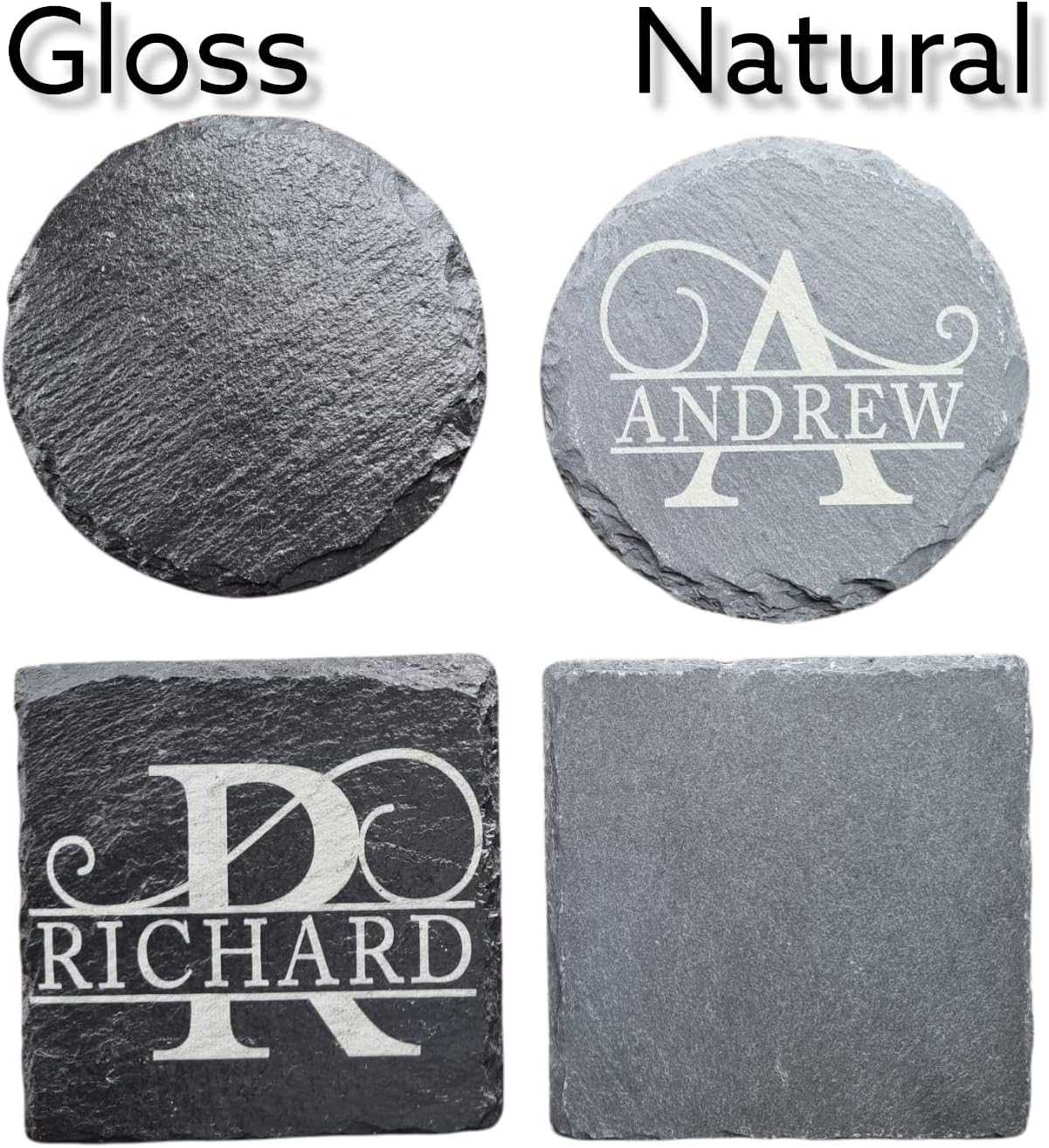 Personalised Slate Coaster - Monogram Initial - Round