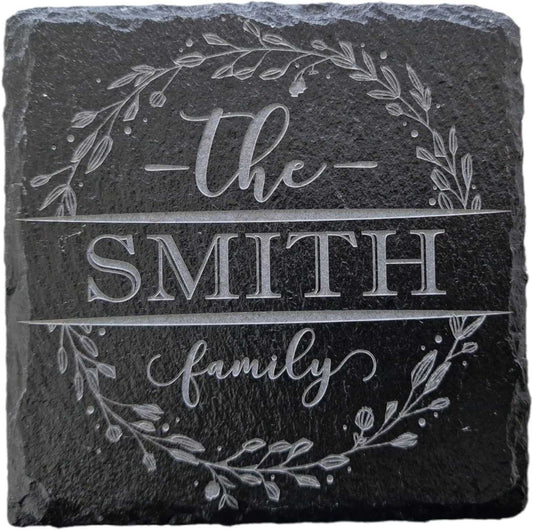 Personalised Slate Coaster - Family Name Monogram