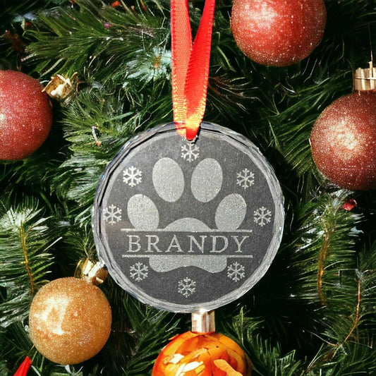 Personalised Crystal paw print hanging ornament - 6cm