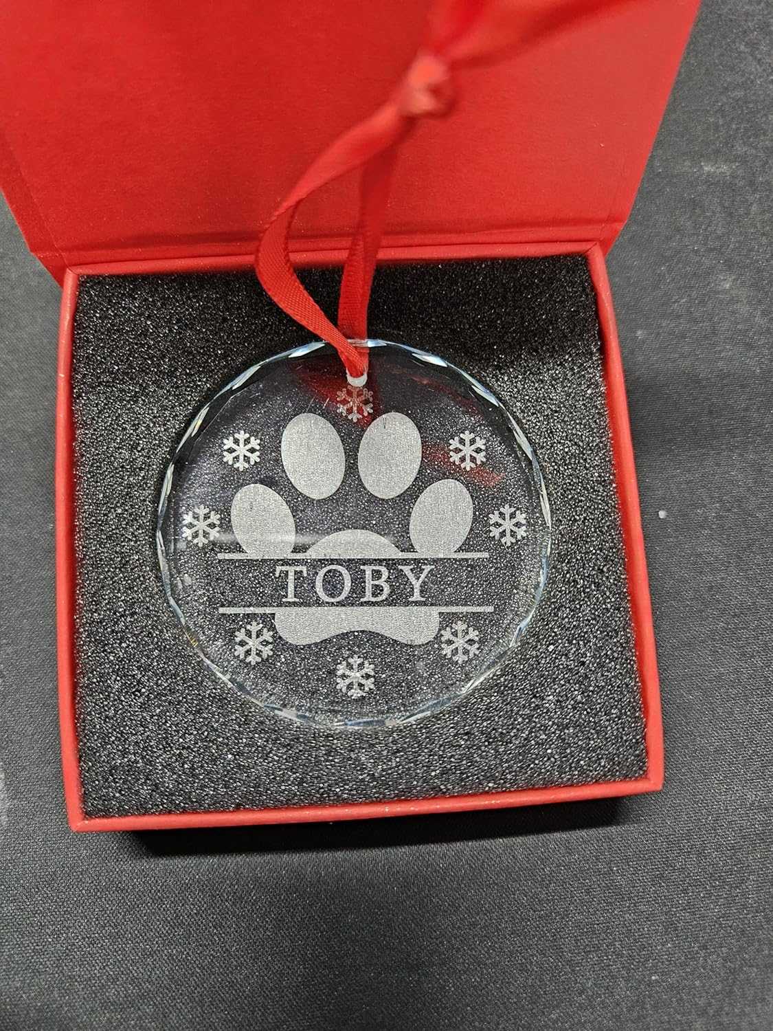 Personalised Crystal paw print hanging ornament - 6cm