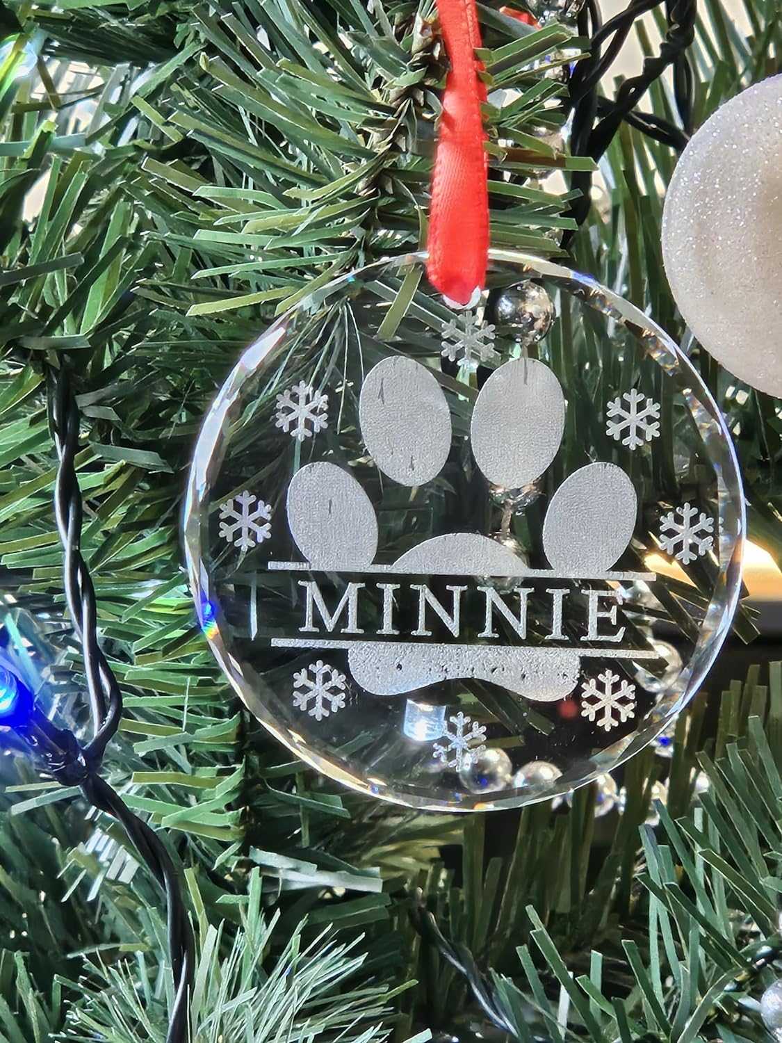 Personalised Crystal paw print hanging ornament - 6cm