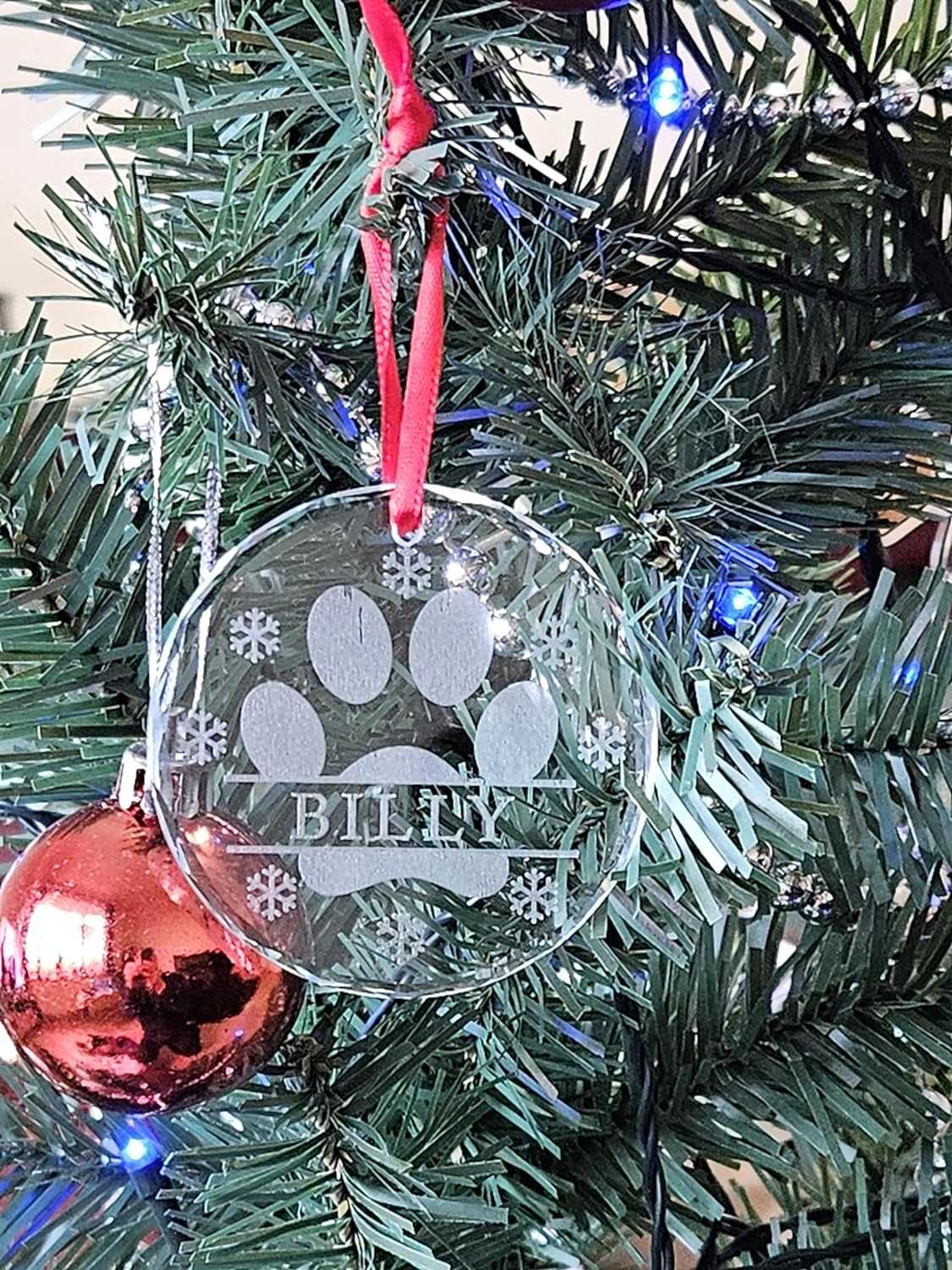 Personalised Crystal paw print hanging ornament - 6cm